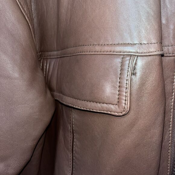 COUTURE by J. Park Leather Brown Coat Front Pockets Lamb Size 44 - Picture 4 of 13